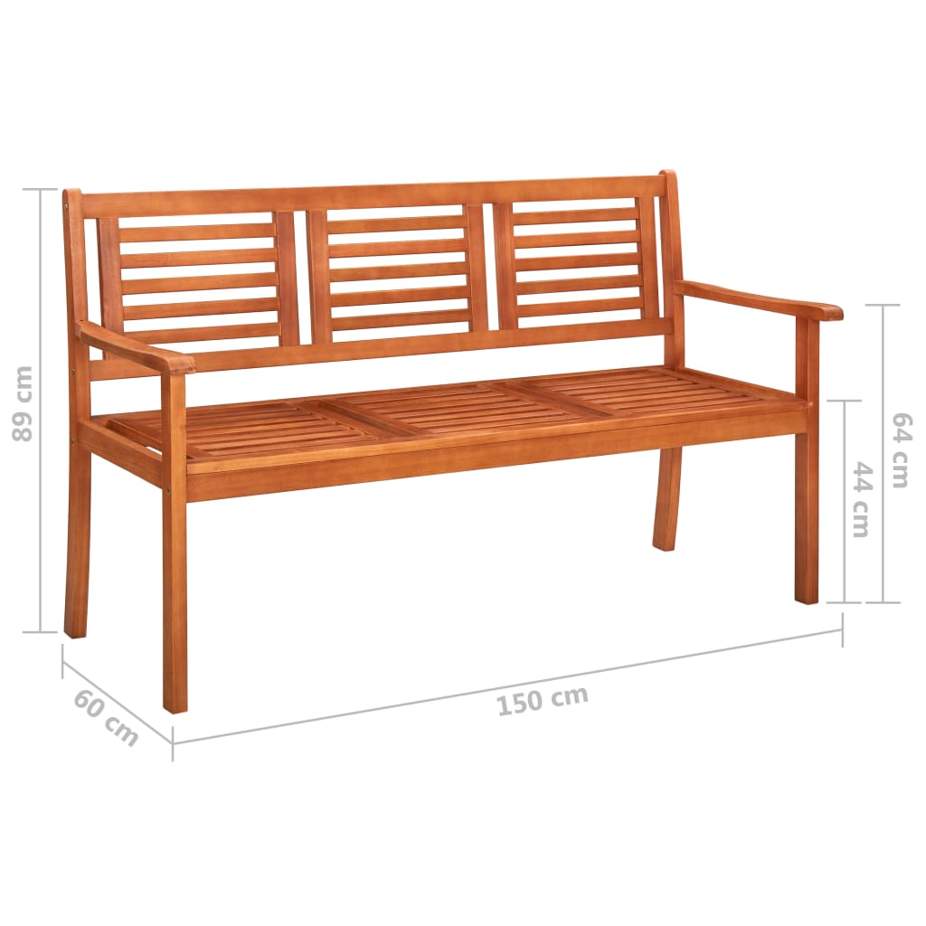 Tuinbank 3-zits met kussen 150 cm massief eucalyptushout is nu te koop bij PeponiXL, paradijselijk wonen!