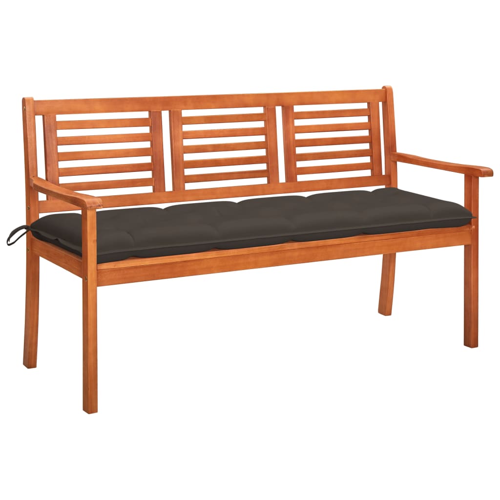 Tuinbank 3-zits met kussen 150 cm massief eucalyptushout is nu te koop bij PeponiXL, paradijselijk wonen!
