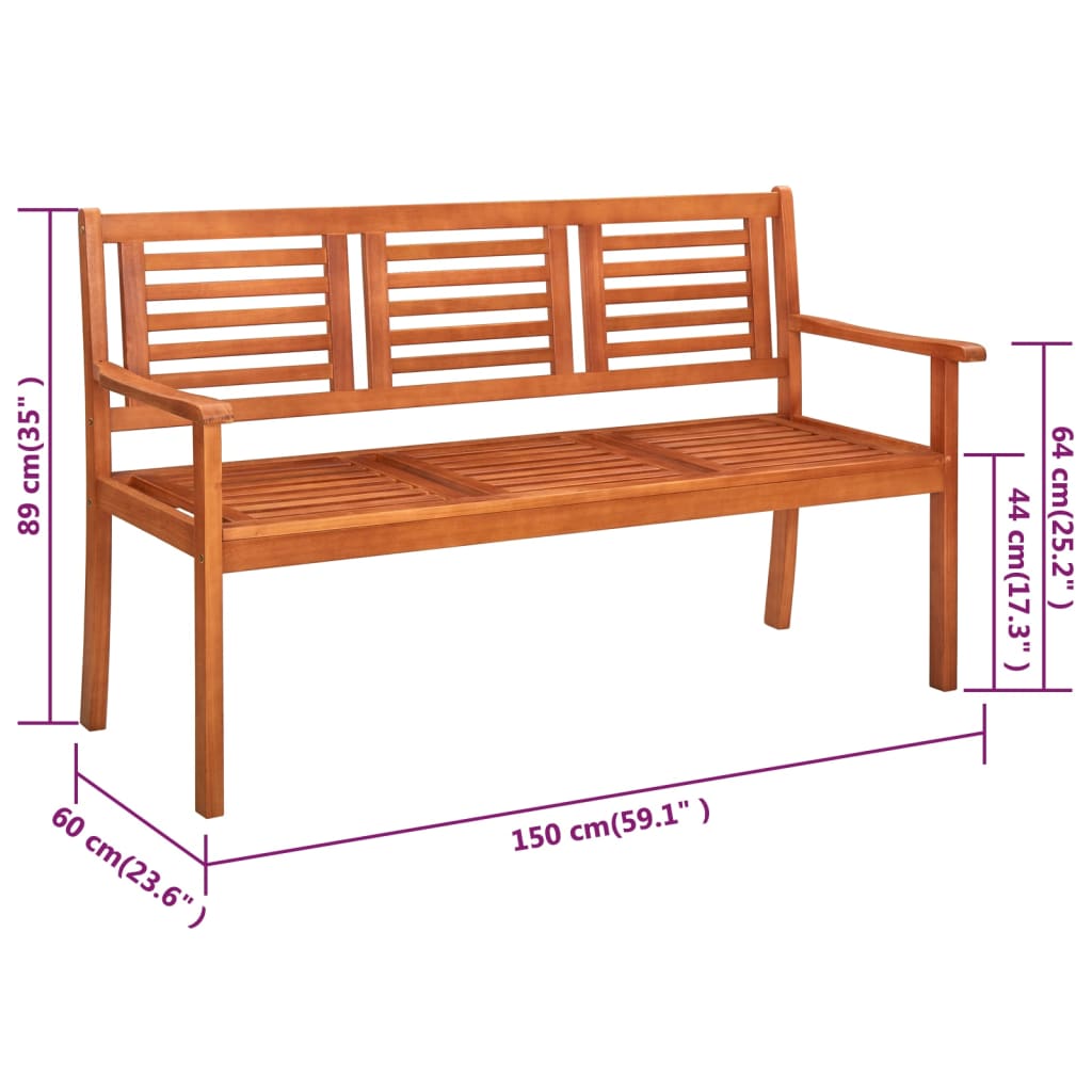 Tuinbank 3-zits met kussen 150 cm massief eucalyptushout is nu te koop bij PeponiXL, paradijselijk wonen!