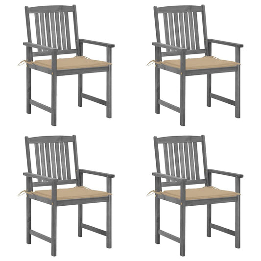 Tuinstoelen 4 st met kussens massief acaciahout grijs is nu te koop bij PeponiXL, paradijselijk wonen!