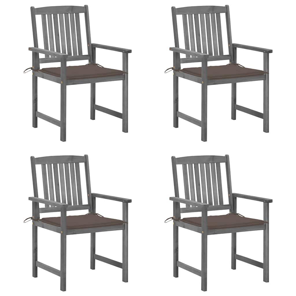 Tuinstoelen 4 st met kussens massief acaciahout grijs is nu te koop bij PeponiXL, paradijselijk wonen!