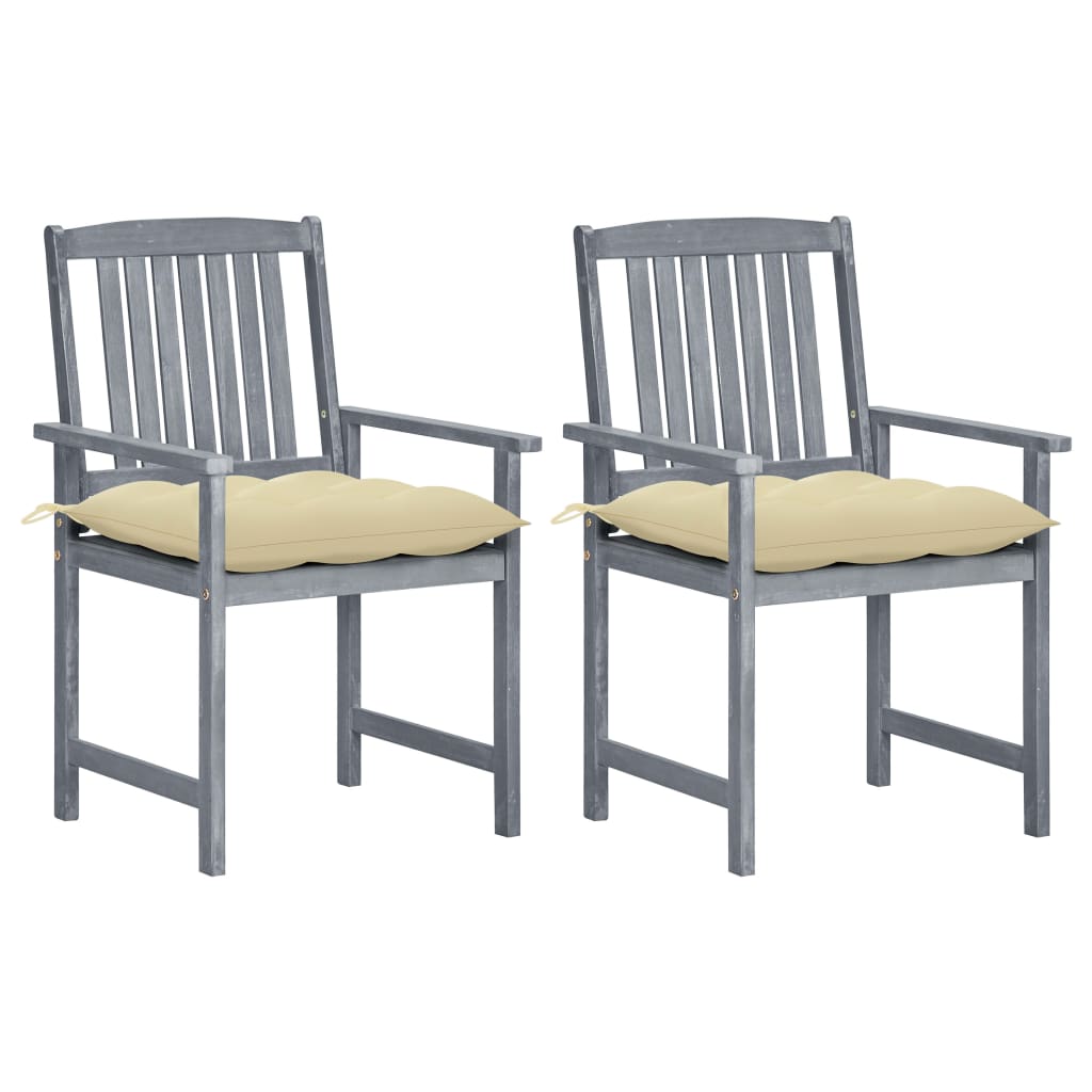 Tuinstoelen 2 st met kussens massief acaciahout grijs