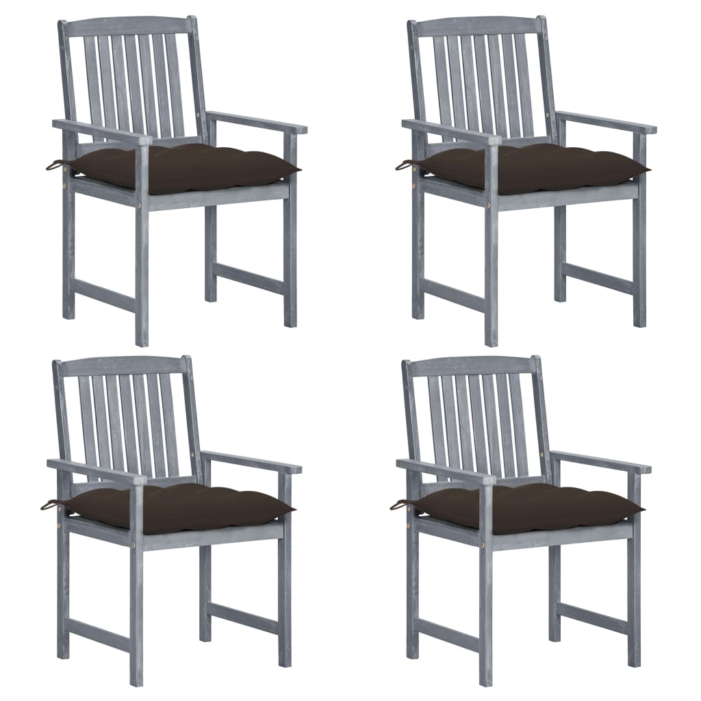 Tuinstoelen 4 st met kussens massief acaciahout grijs is nu te koop bij PeponiXL, paradijselijk wonen!