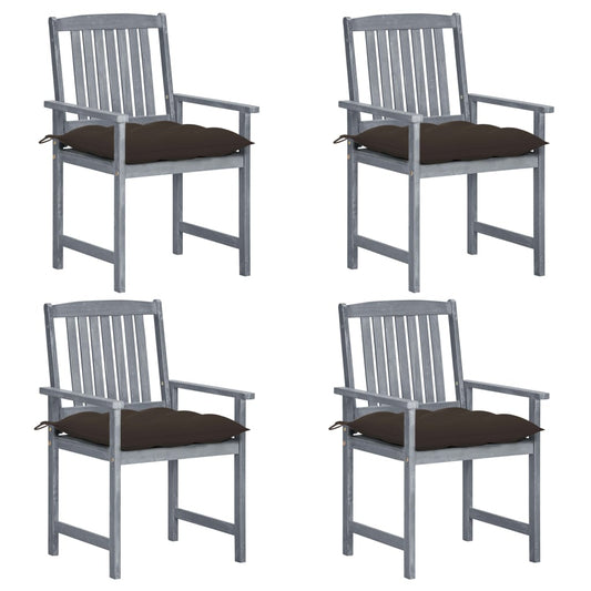 Tuinstoelen 4 st met kussens massief acaciahout grijs is nu te koop bij PeponiXL, paradijselijk wonen!
