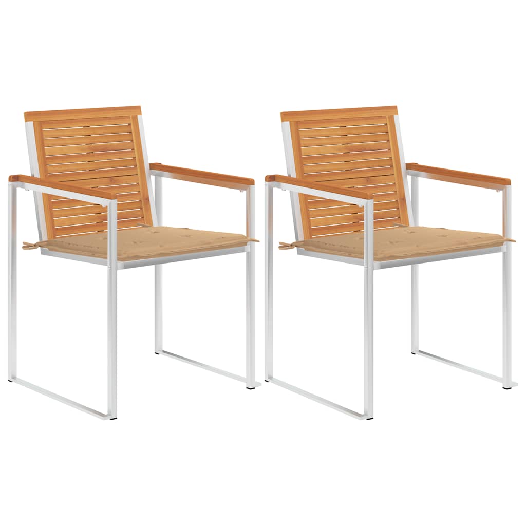 Tuinstoelen 2 st met kussens massief acaciahout en staal is nu te koop bij PeponiXL, paradijselijk wonen!