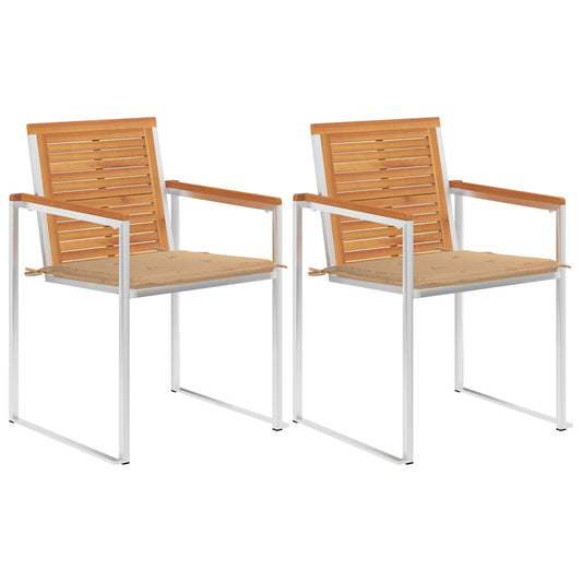 Tuinstoelen 2 st met kussens massief acaciahout en staal is nu te koop bij PeponiXL, paradijselijk wonen!