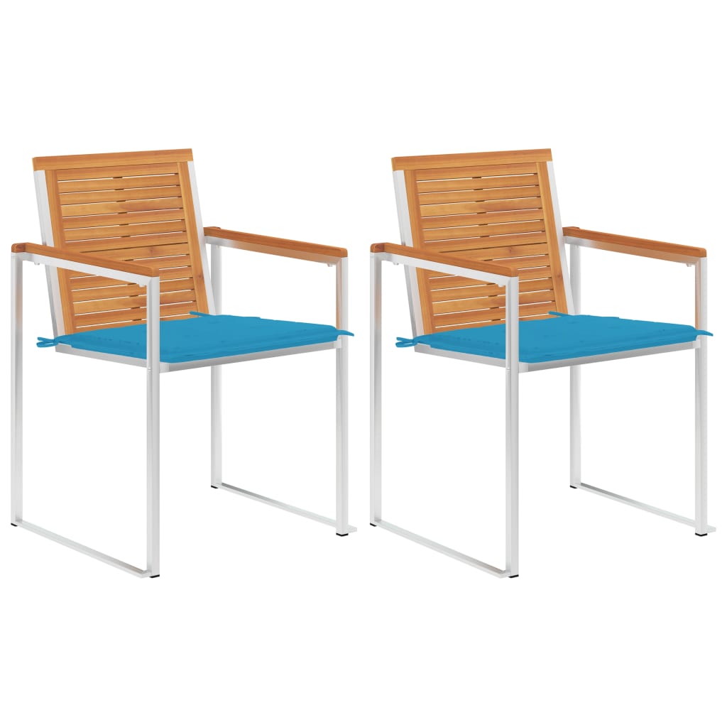 Tuinstoelen 2 st met kussens massief acaciahout en staal is nu te koop bij PeponiXL, paradijselijk wonen!