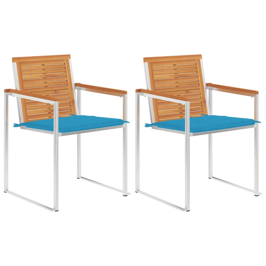 Tuinstoelen 2 st met kussens massief acaciahout en staal is nu te koop bij PeponiXL, paradijselijk wonen!