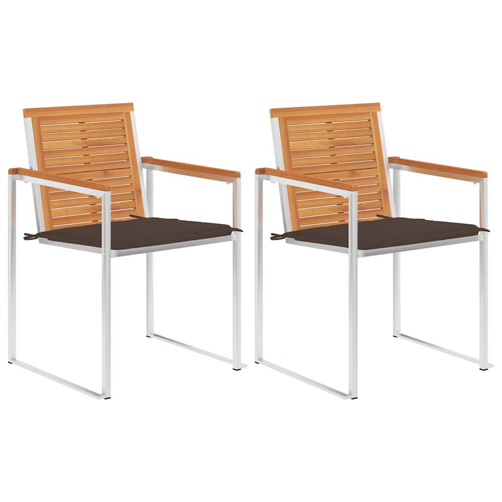 Tuinstoelen 2 st met kussens massief acaciahout en staal is nu te koop bij PeponiXL, paradijselijk wonen!