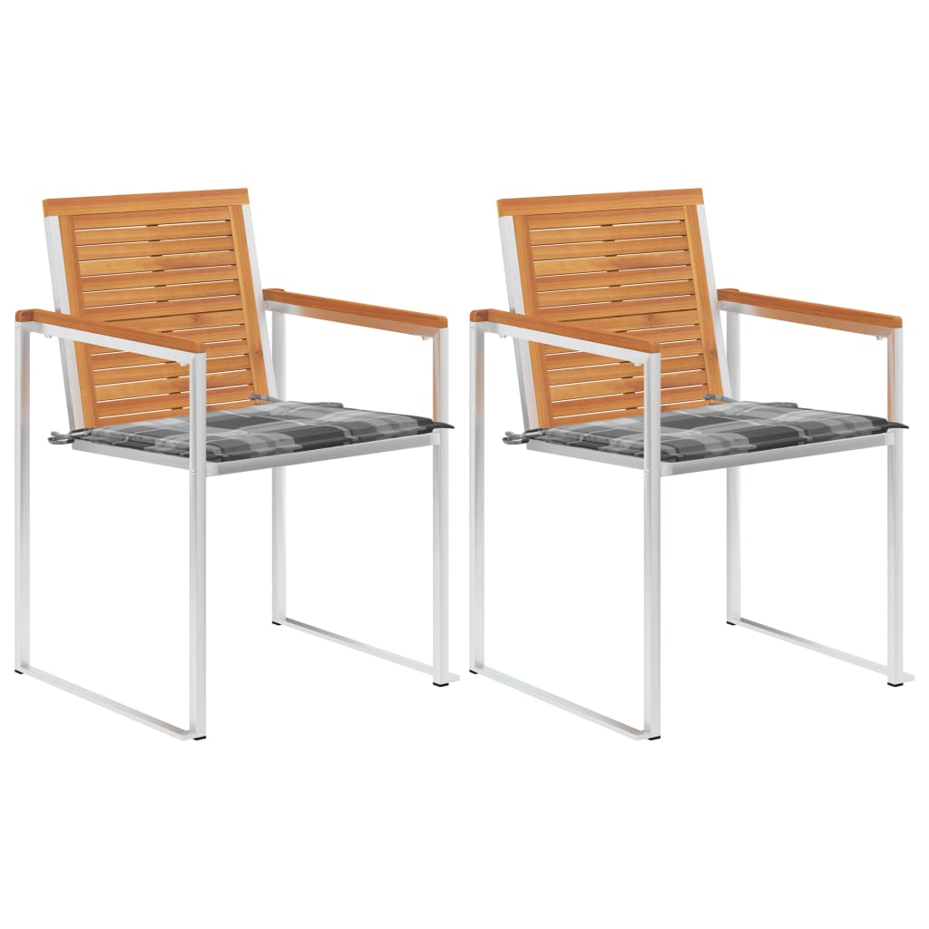 Tuinstoelen 2 st met kussens massief acaciahout en staal is nu te koop bij PeponiXL, paradijselijk wonen!