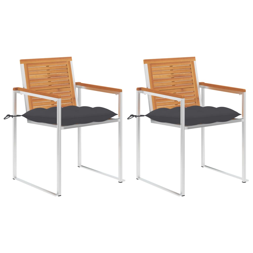Tuinstoelen 2 st met kussens massief acaciahout en staal is nu te koop bij PeponiXL, paradijselijk wonen!
