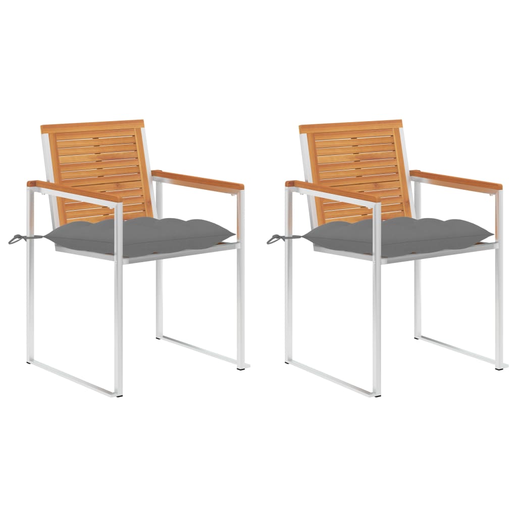 Tuinstoelen 2 st met kussens massief acaciahout en staal is nu te koop bij PeponiXL, paradijselijk wonen!
