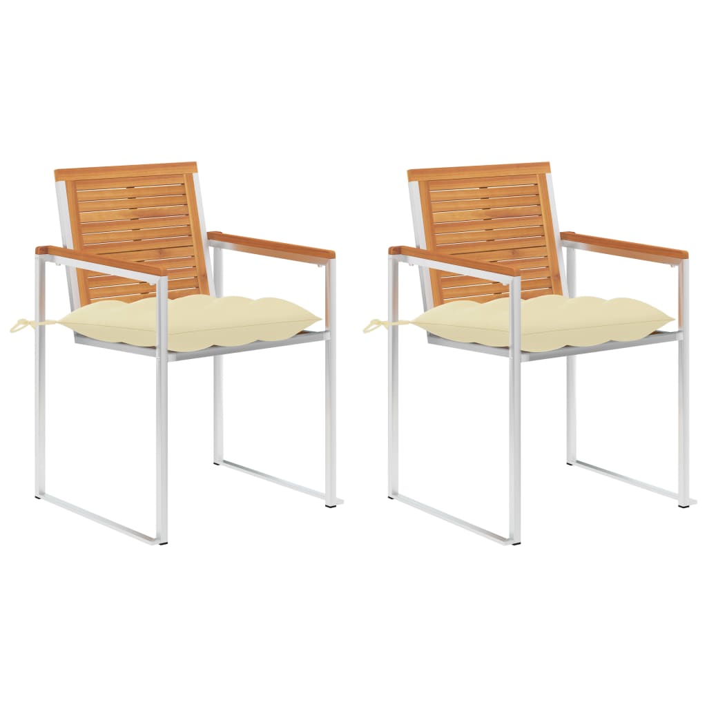 Tuinstoelen 2 st met kussens massief acaciahout en staal is nu te koop bij PeponiXL, paradijselijk wonen!