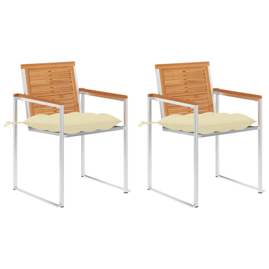 Tuinstoelen 2 st met kussens massief acaciahout en staal is nu te koop bij PeponiXL, paradijselijk wonen!