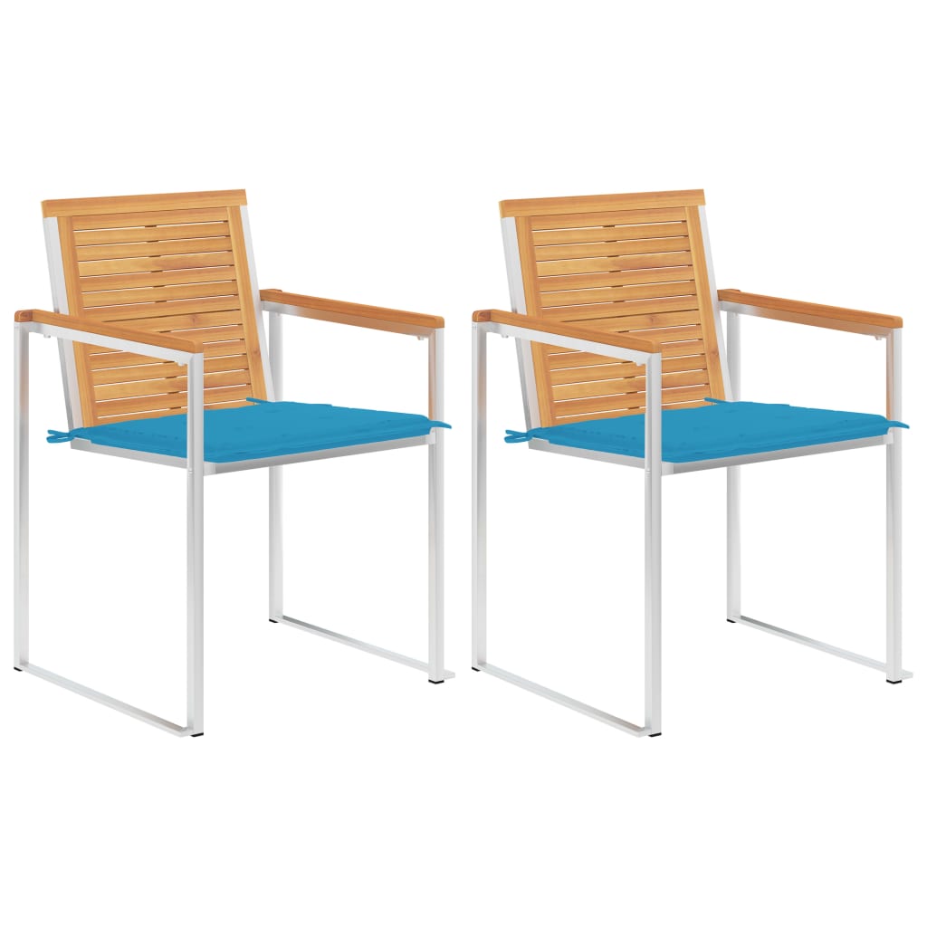 Tuinstoelen 2 st met kussens massief teakhout en staal is nu te koop bij PeponiXL, paradijselijk wonen!