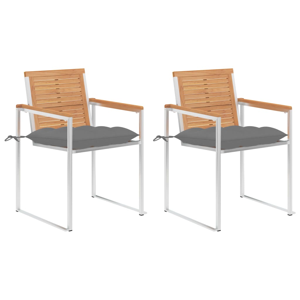 Tuinstoelen 2 st met kussens massief teakhout en staal is nu te koop bij PeponiXL, paradijselijk wonen!
