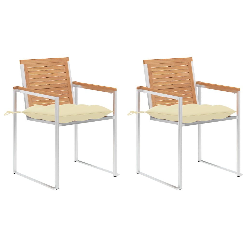Tuinstoelen 2 st met kussens massief teakhout en staal is nu te koop bij PeponiXL, paradijselijk wonen!