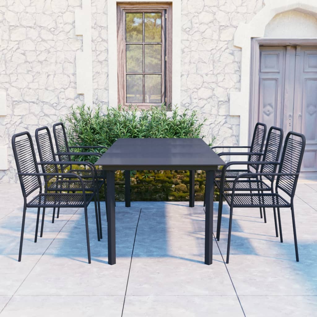 7-delige Tuinset glas en staal zwart