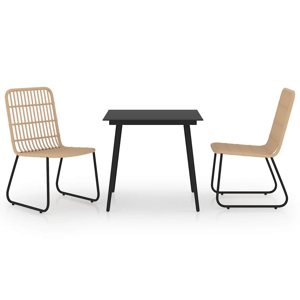 3-delige Tuinset poly rattan en glas