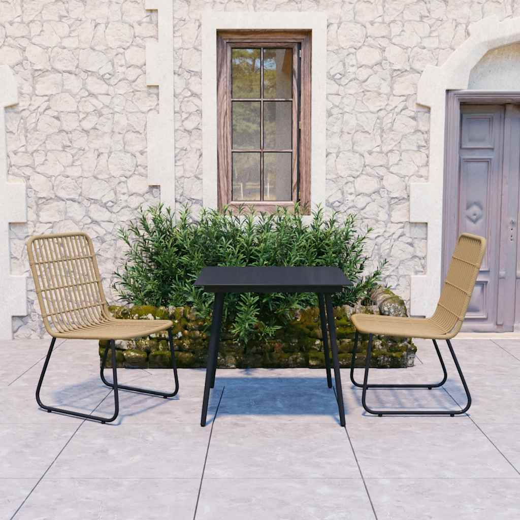 3-delige Tuinset poly rattan en glas