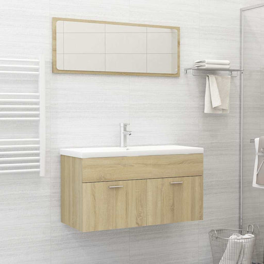 2-delige Badkamermeubelset bewerkt hout sonoma eikenkleurig is nu te koop bij PeponiXL, paradijselijk wonen!