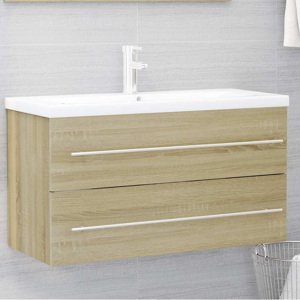 2-delige Badkamermeubelset spaanplaat sonoma eikenkleurig is nu te koop bij PeponiXL, paradijselijk wonen!