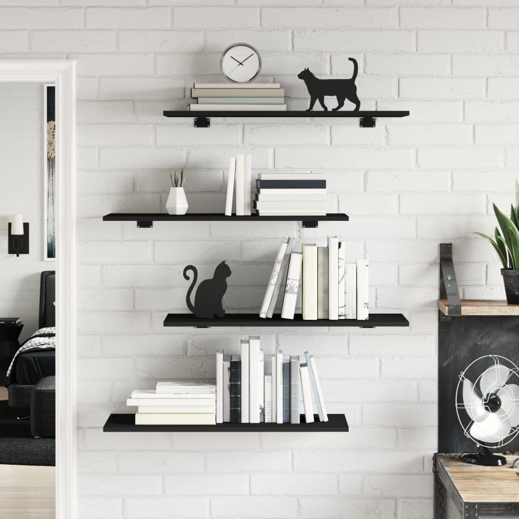 Wandschappen 4 st 80x30x1,5 cm spaanplaat zwart is nu te koop bij PeponiXL, paradijselijk wonen!