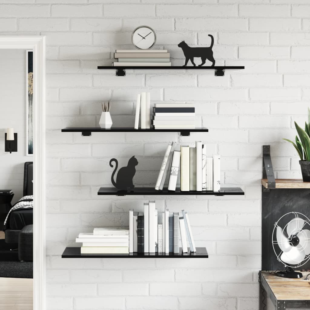 Wandschappen 8 st 80x30x1,5 cm spaanplaat hoogglans zwart is nu te koop bij PeponiXL, paradijselijk wonen!