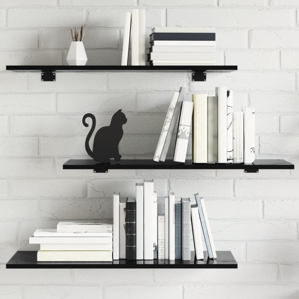 Wandschappen 8 st 80x30x1,5 cm spaanplaat hoogglans zwart is nu te koop bij PeponiXL, paradijselijk wonen!
