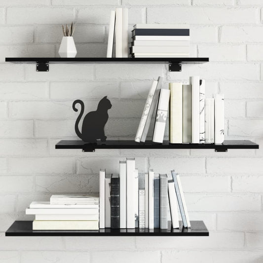 Wandschappen 8 st 80x30x1,5 cm spaanplaat hoogglans zwart is nu te koop bij PeponiXL, paradijselijk wonen!