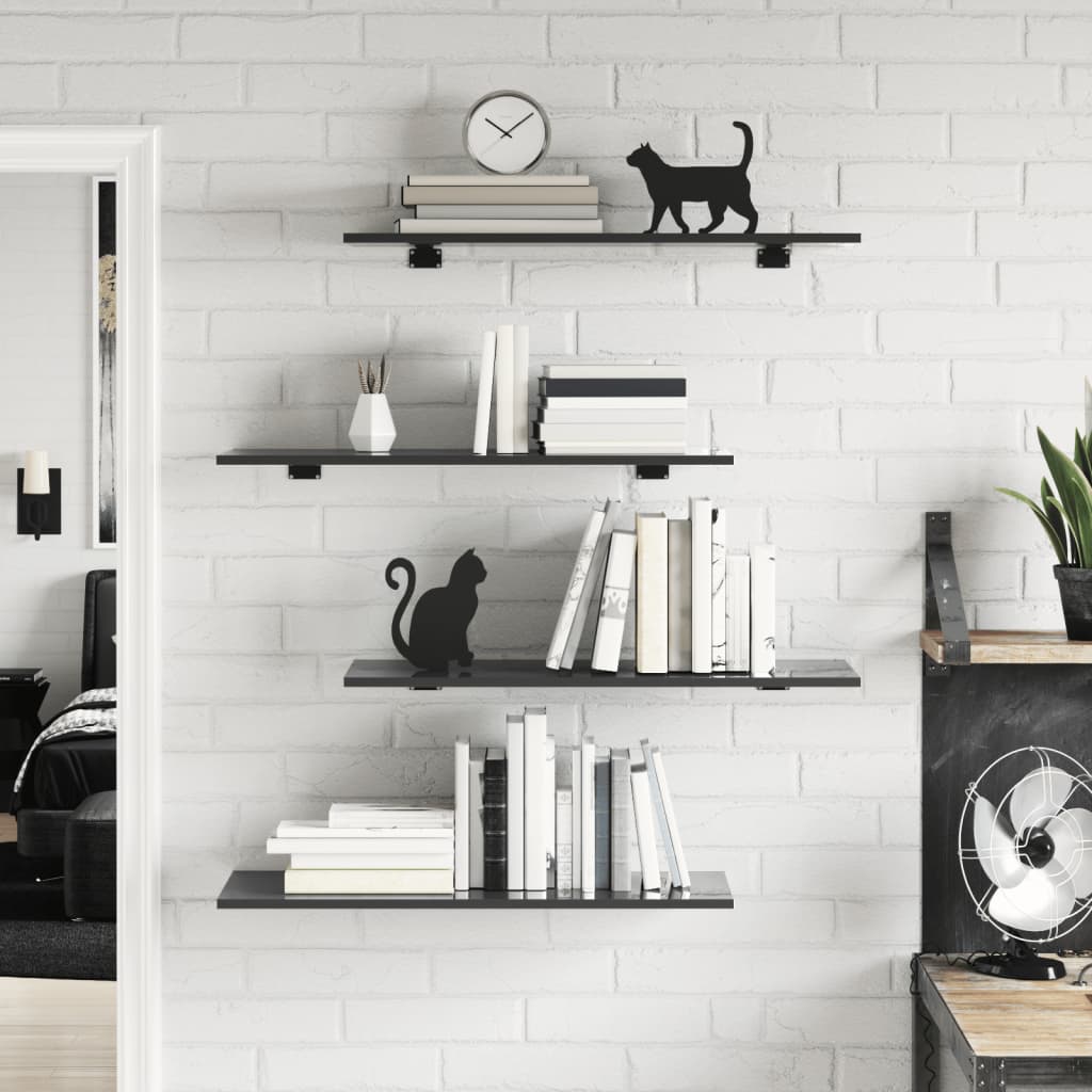 Wandschappen 4 st 80x30x1,5 cm spaanplaat hoogglans grijs is nu te koop bij PeponiXL, paradijselijk wonen!