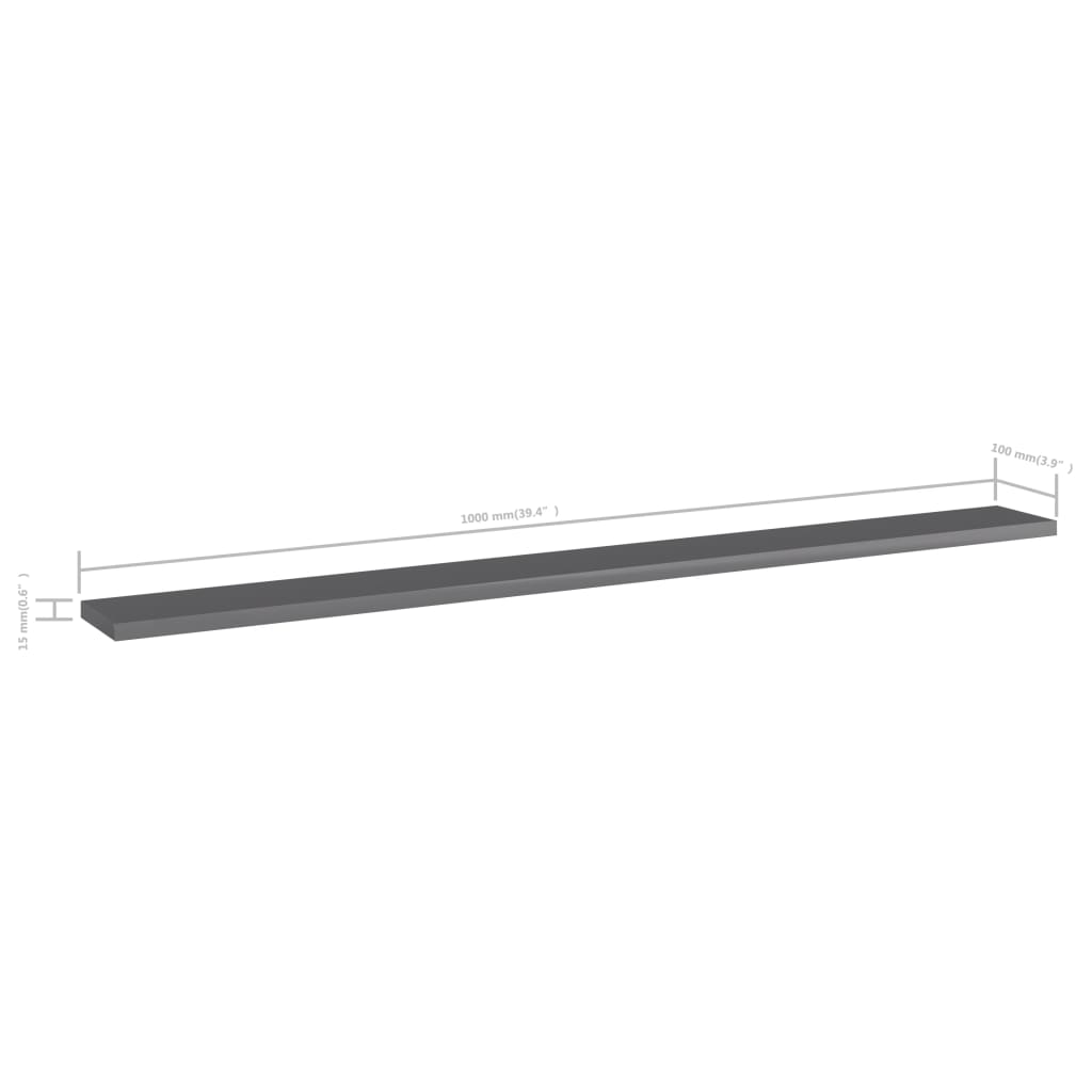 Wandschappen 4 st 100x10x1,5 cm spaanplaat hoogglans grijs is nu te koop bij PeponiXL, paradijselijk wonen!