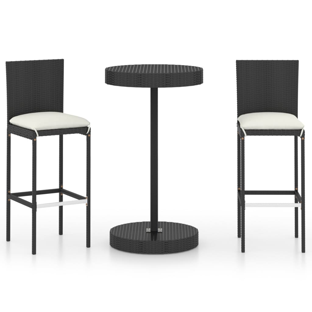 3-delige Tuinbarset met kussens poly rattan zwart is nu te koop bij PeponiXL, paradijselijk wonen!