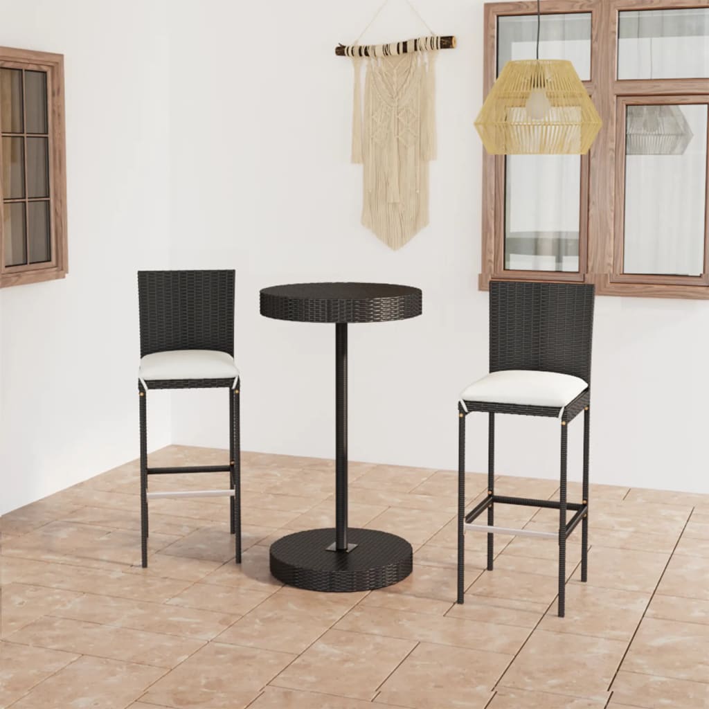 3-delige Tuinbarset met kussens poly rattan zwart is nu te koop bij PeponiXL, paradijselijk wonen!