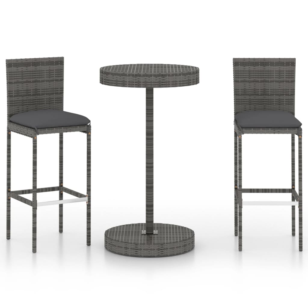 3-delige Tuinbarset met kussens poly rattan grijs is nu te koop bij PeponiXL, paradijselijk wonen!