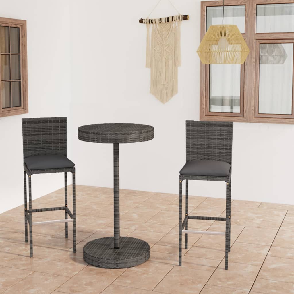 3-delige Tuinbarset met kussens poly rattan grijs is nu te koop bij PeponiXL, paradijselijk wonen!