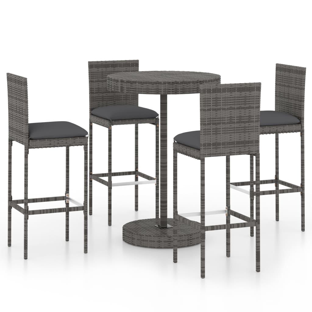 5-delige Tuinbarset met kussens poly rattan grijs is nu te koop bij PeponiXL, paradijselijk wonen!