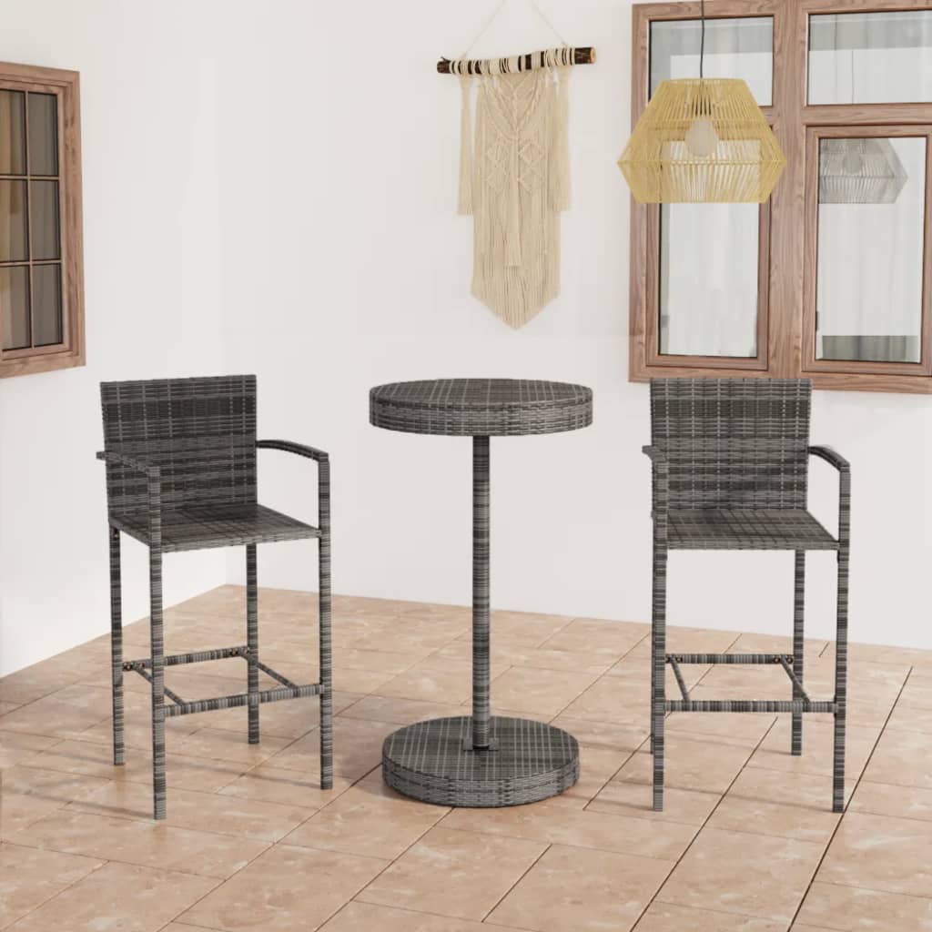 3-delige Tuinbarset poly rattan grijs is nu te koop bij PeponiXL, paradijselijk wonen!