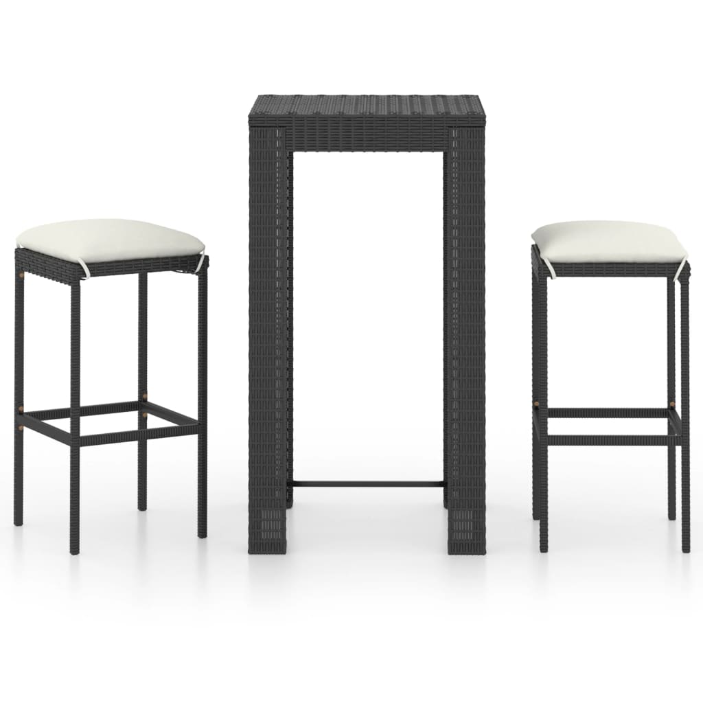 3-delige Tuinbarset met kussens poly rattan zwart is nu te koop bij PeponiXL, paradijselijk wonen!