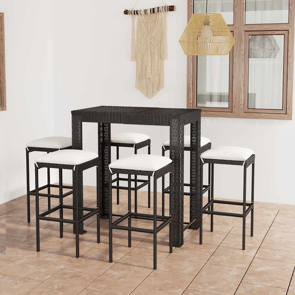 7-delige Tuinbarset met kussens poly rattan zwart is nu te koop bij PeponiXL, paradijselijk wonen!
