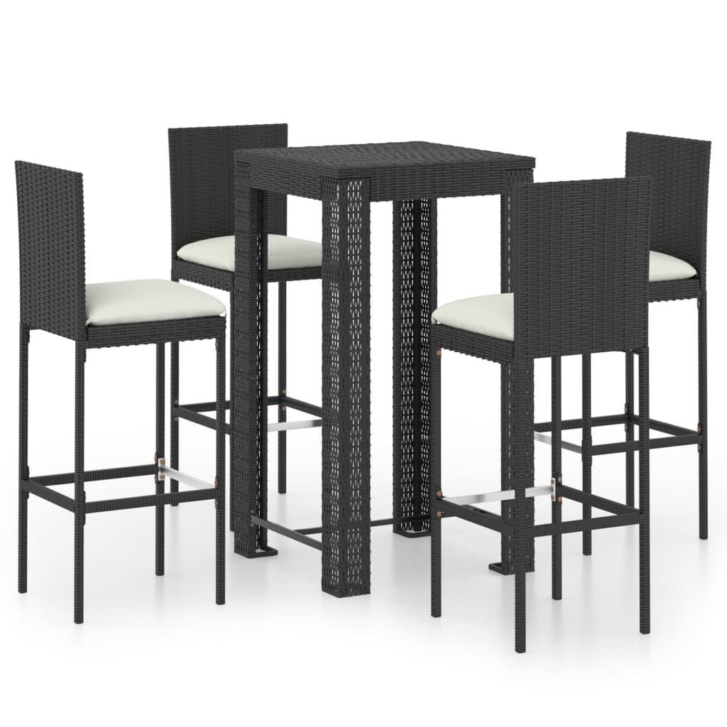 5-delige Tuinbarset met kussens poly rattan zwart is nu te koop bij PeponiXL, paradijselijk wonen!