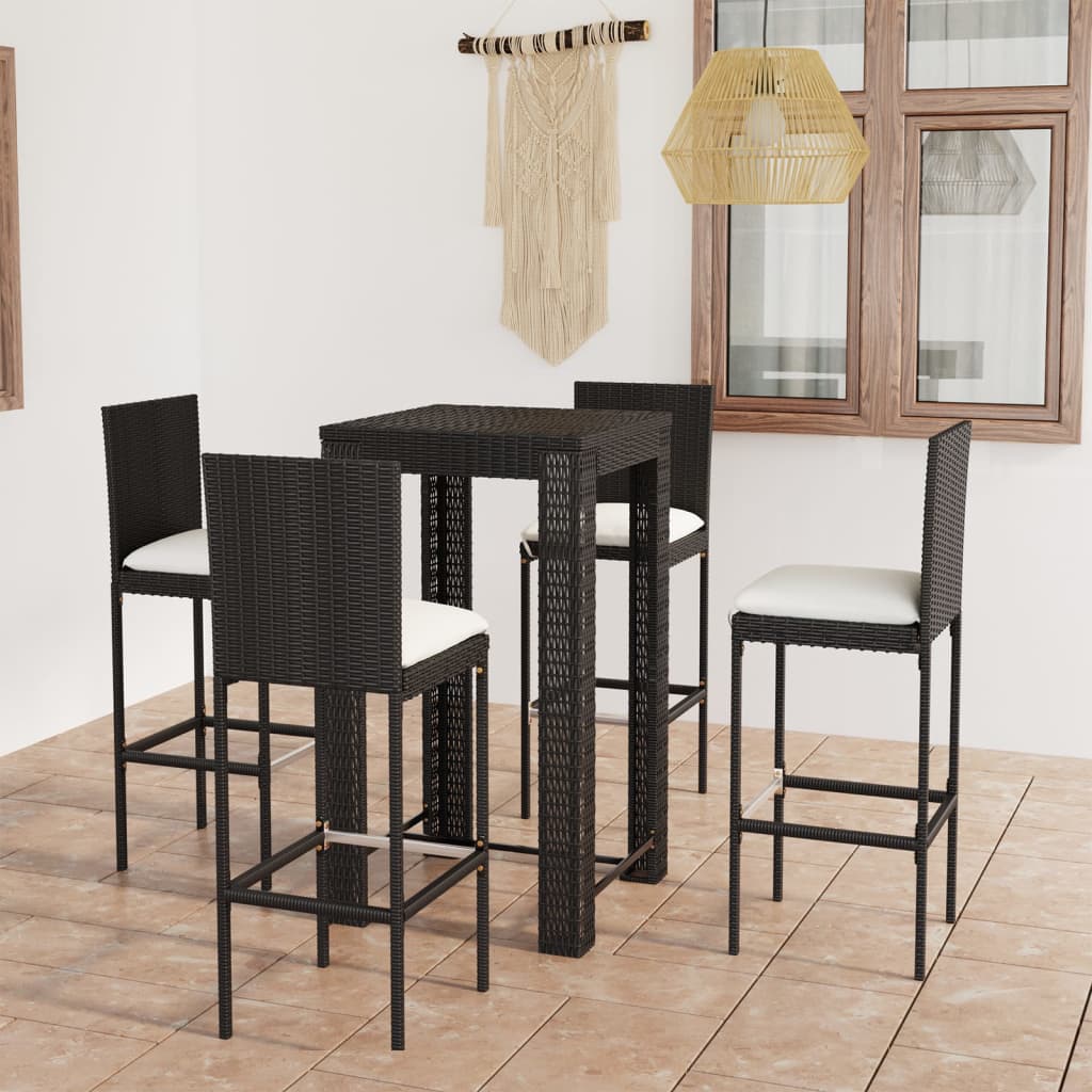 5-delige Tuinbarset met kussens poly rattan zwart is nu te koop bij PeponiXL, paradijselijk wonen!