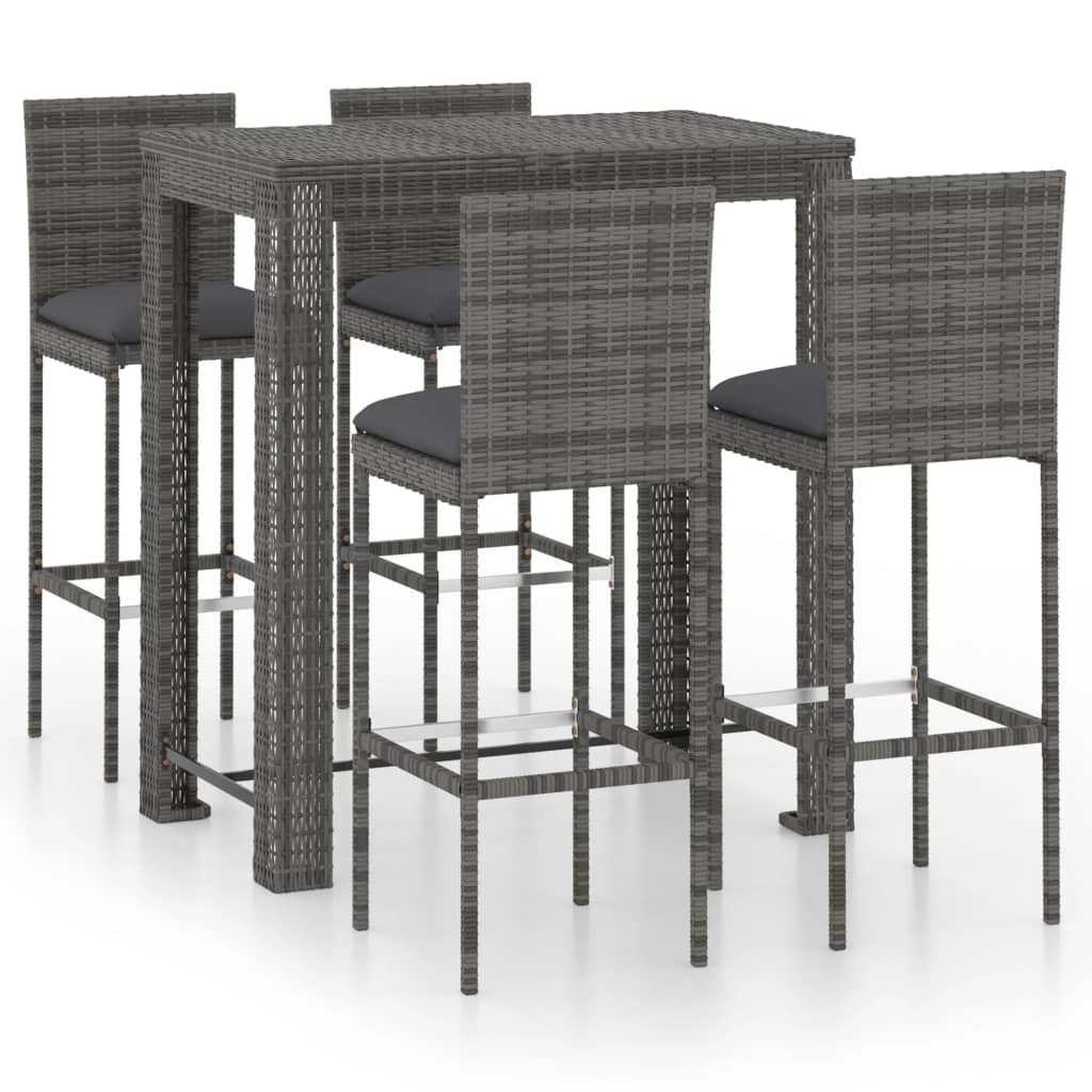 5-delige Tuinbarset met kussens poly rattan grijs is nu te koop bij PeponiXL, paradijselijk wonen!