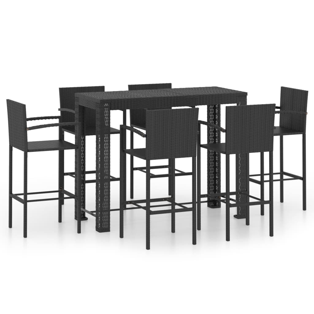 7-delige Tuinbarset met armleuningen poly rattan zwart is nu te koop bij PeponiXL, paradijselijk wonen!