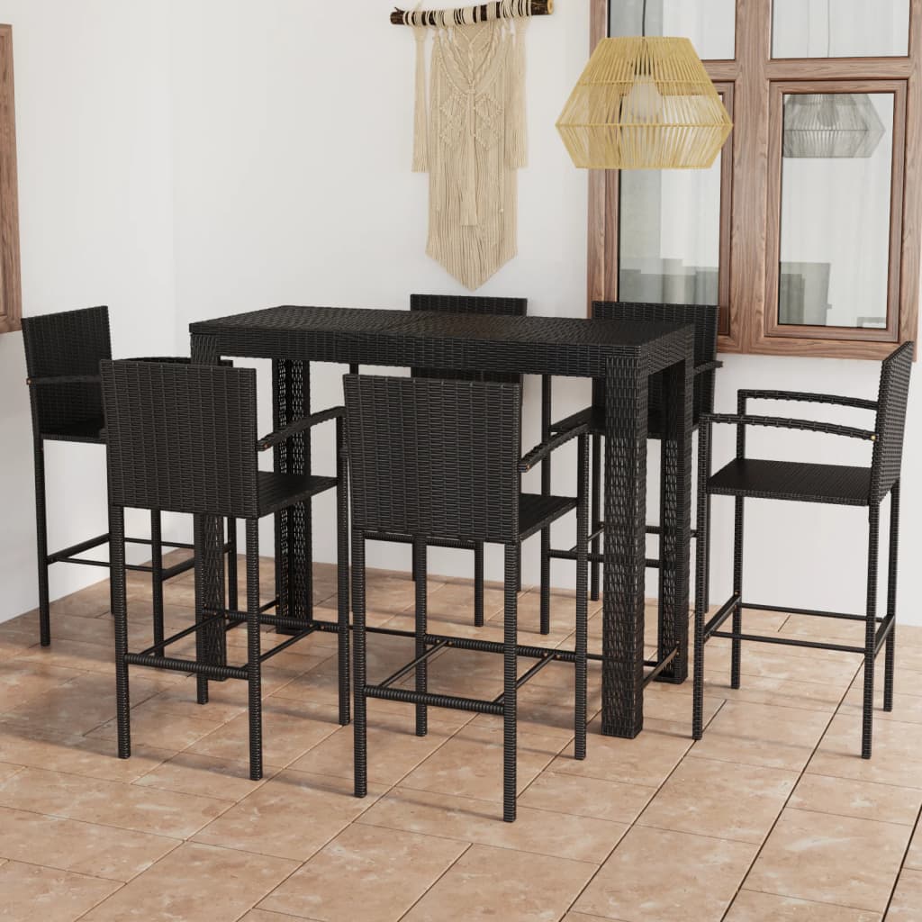 7-delige Tuinbarset met armleuningen poly rattan zwart is nu te koop bij PeponiXL, paradijselijk wonen!