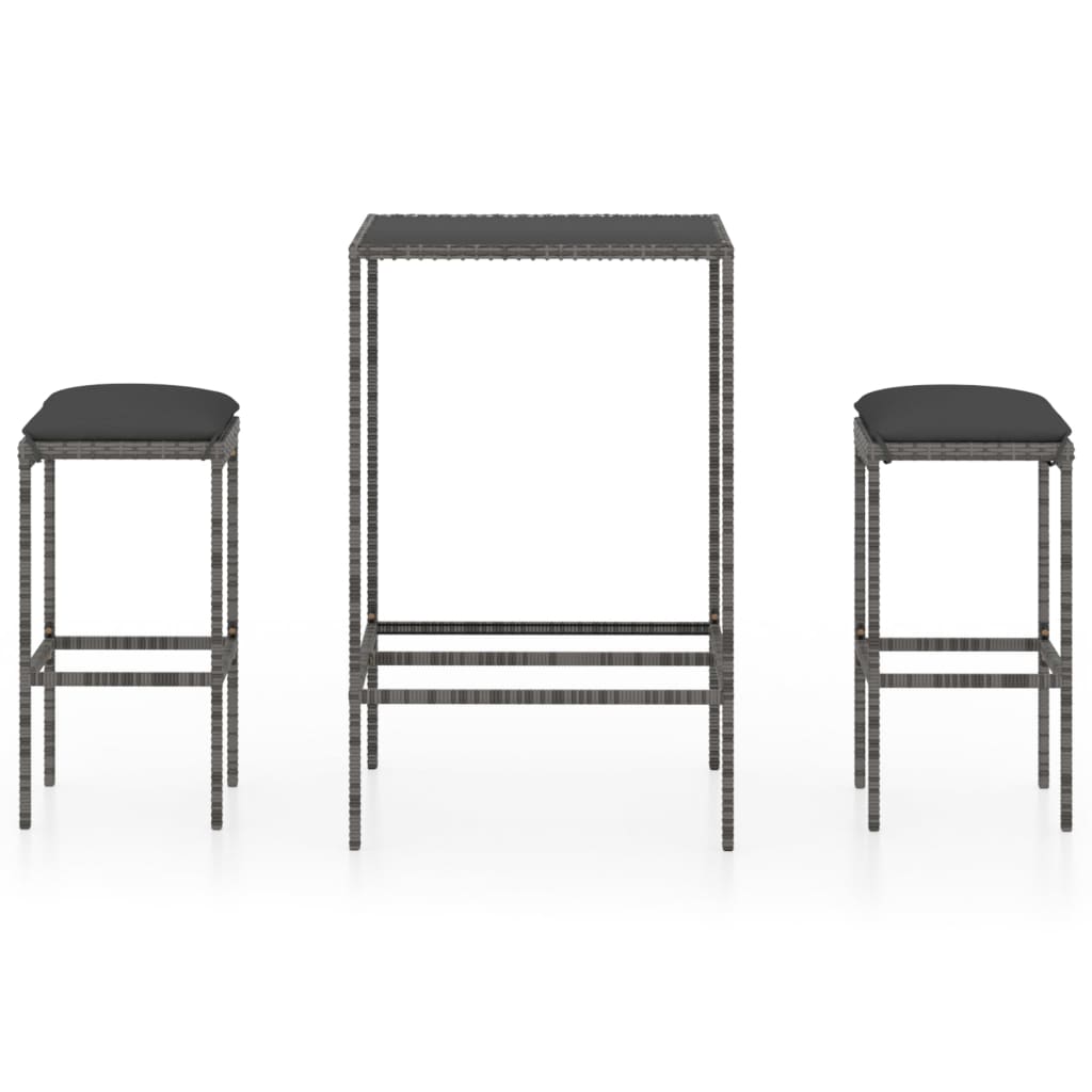 3-delige Tuinbarset met kussens poly rattan grijs is nu te koop bij PeponiXL, paradijselijk wonen!