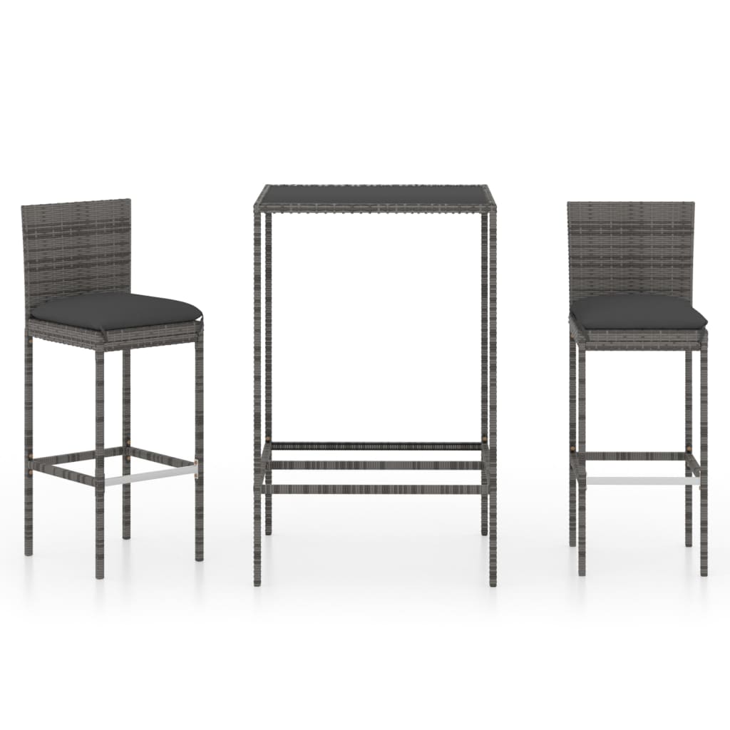 3-delige Tuinbarset met kussens poly rattan grijs is nu te koop bij PeponiXL, paradijselijk wonen!