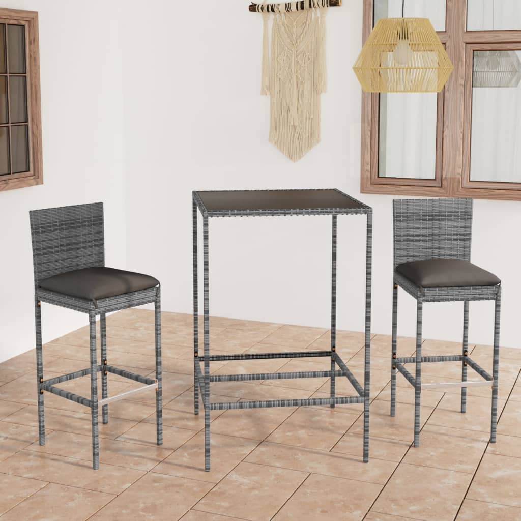 3-delige Tuinbarset met kussens poly rattan grijs is nu te koop bij PeponiXL, paradijselijk wonen!