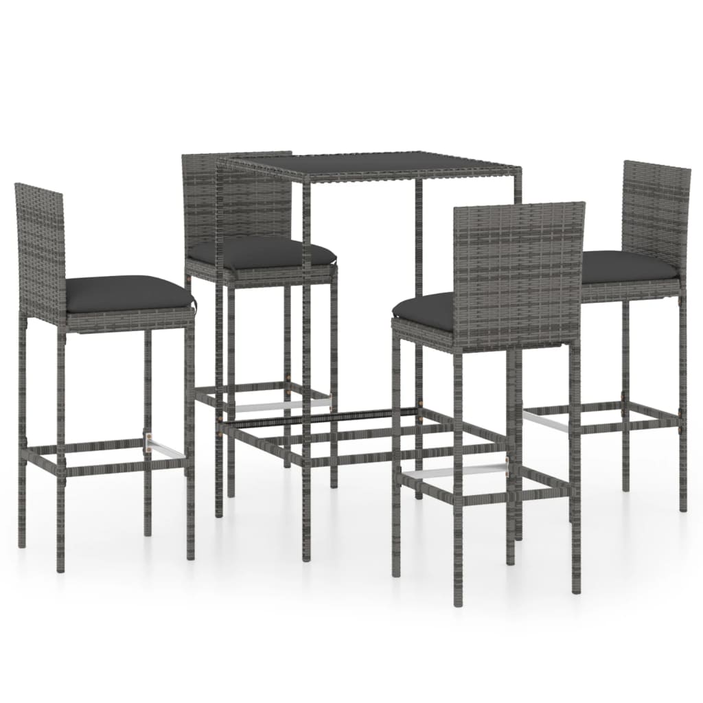 5-delige Tuinbarset met kussens poly rattan grijs is nu te koop bij PeponiXL, paradijselijk wonen!