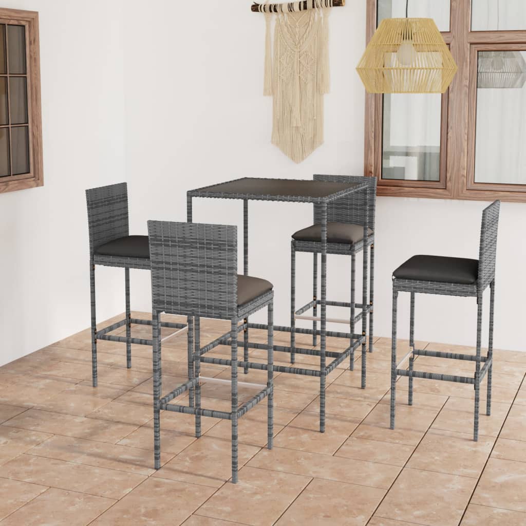 5-delige Tuinbarset met kussens poly rattan grijs is nu te koop bij PeponiXL, paradijselijk wonen!